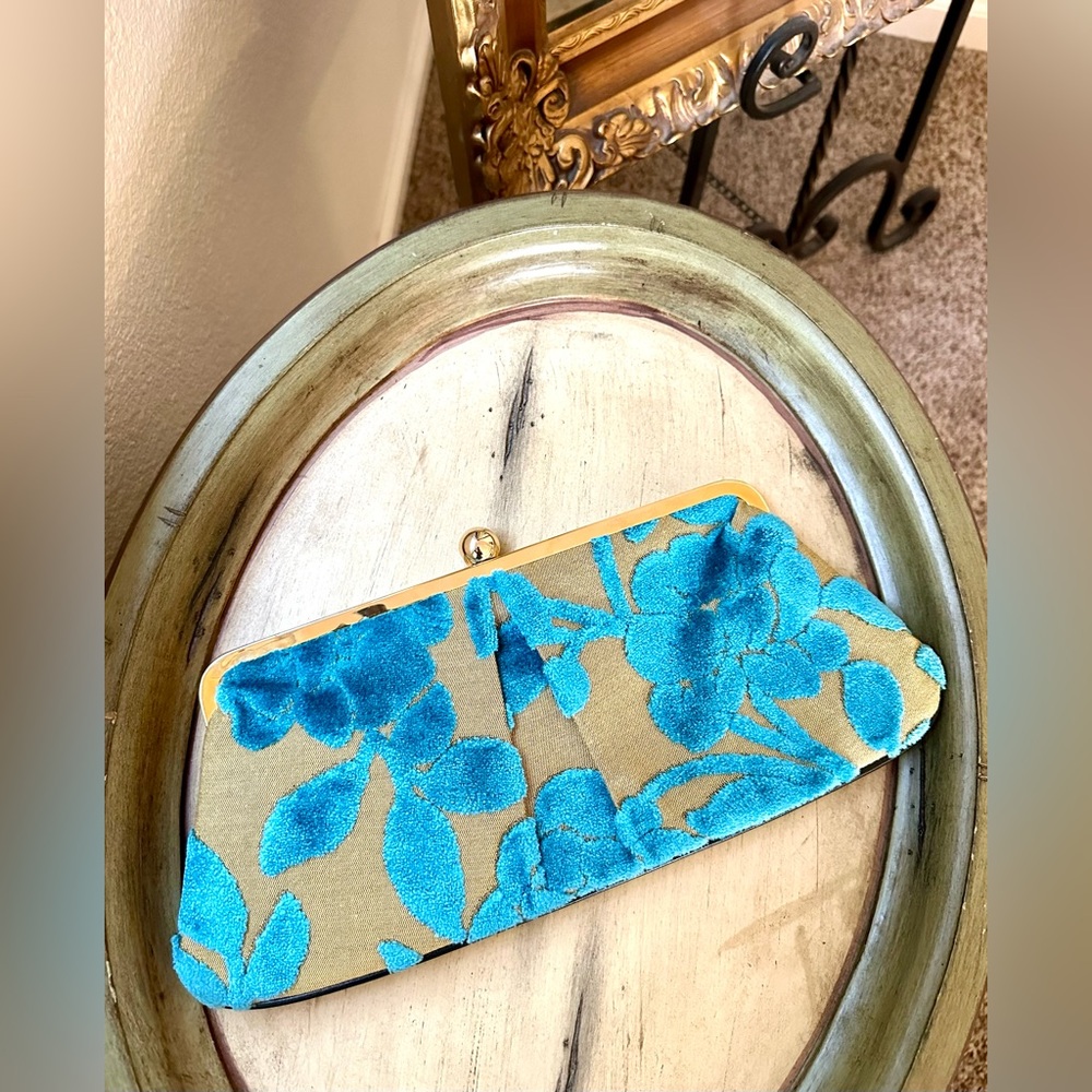 Vintage Glenda Gies Teal Clutch Hand Bag